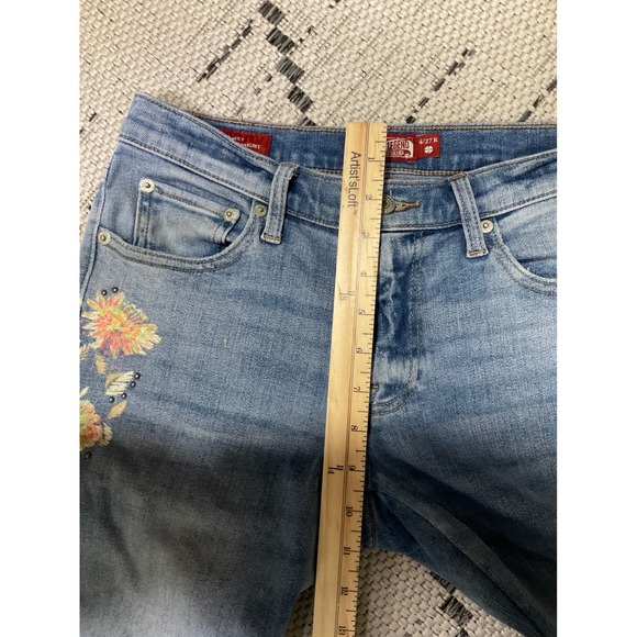Lucky Brand Sweet Mid‎ Rise Straight Jeans 4/27R Floral Embroidered Boho - Picture 12 of 15